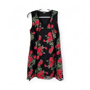 New Romeo & Juliet Couture
Black Sleeveless Lace Red Roses Embroidered Dress